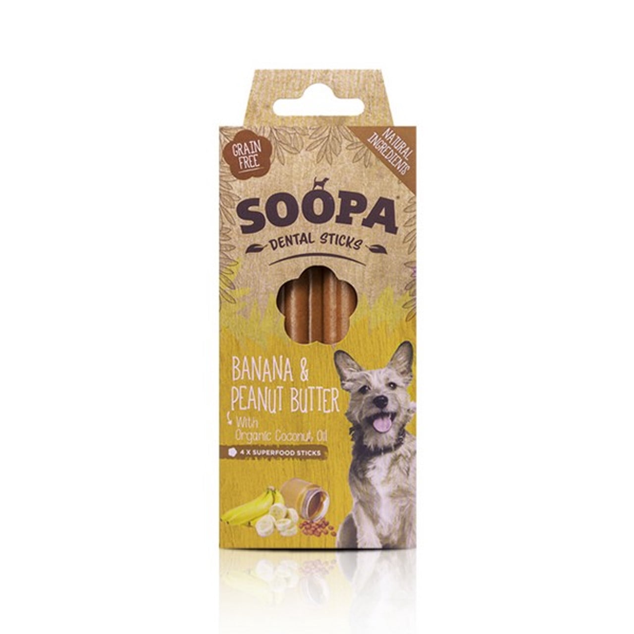 Soopa Banana & Peanut Butter Dental Sticks Dog Treats 100g Case of 10