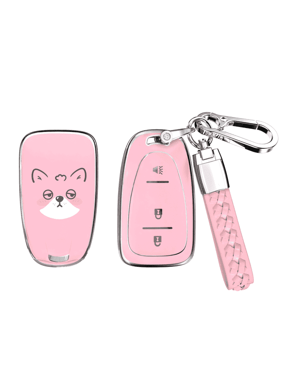 for Chevy Key Fob Cover with Keychain, Soft TPU Key Case Shell Full Protection for Chevrolet 2016-2022 Equinox Malibu Camaro Cruze Blazer Traverse Trax Holder (Pink,3 Button)