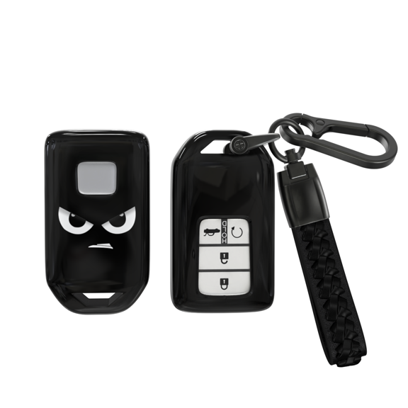 Soopcase for Honda Key Fob Cover, 360 Degree Protection Soft TPU Key Case with Keychain for CRV Civic Accord HRV Pilot Odyssey Fit JED CRZ 3/4/5 Button Smart Remote Key(Black,3/5 Buttons)