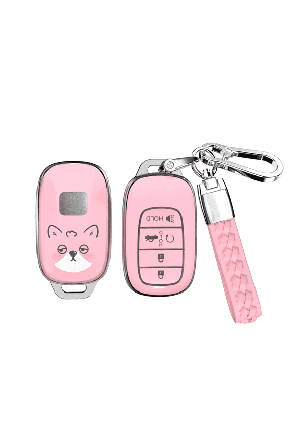 for Honda Key fob Cover with Keychain, TPU Car Key Case Protector Compatible with 2022-2025 Honda Accord Civic HR-V CR-V Pilot Smart Key (5 Button, Pink)