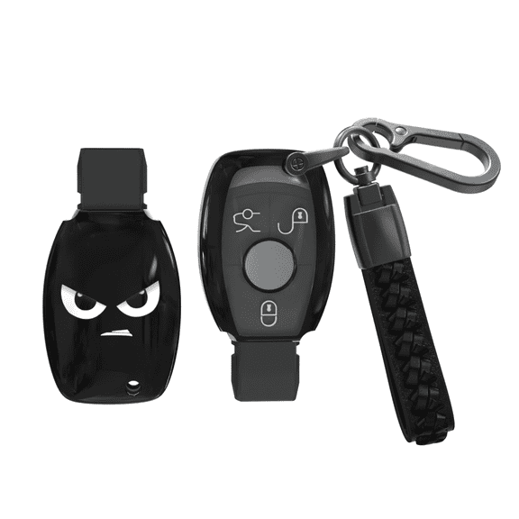 Soopcase for Benz Key Fob Cover, Soft TPU Protective Case with Leather Keychain Compatible with C/ E/ S/R/ M/ CLA/ CLS/ GLC/ GLE/ GLA/ GLK/ GLS/ SLC/ SLK/ SL/ GL/ CL/ AMG GT (Black,2/3 Buttons)