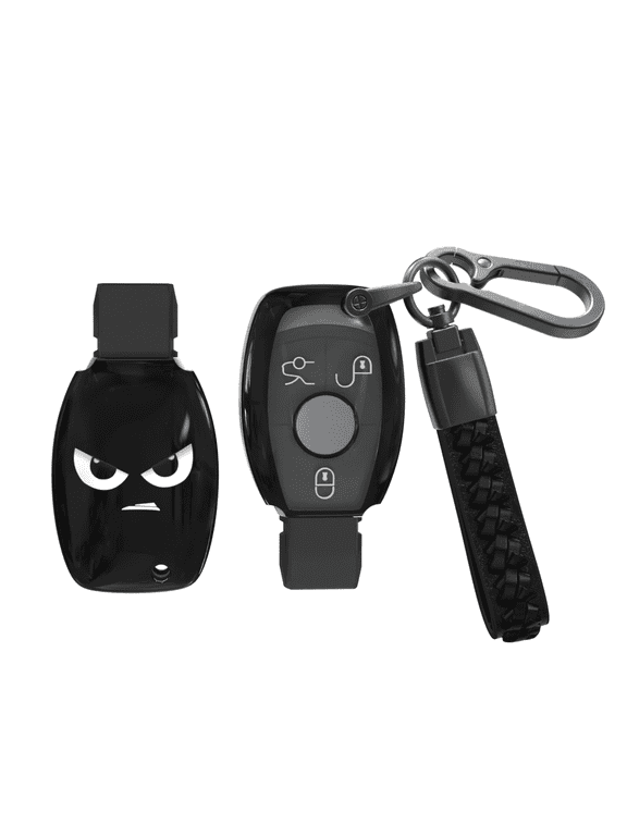 for Benz Key Fob Cover, Soft TPU Protective Case with Leather Keychain Compatible with C/ E/ S/R/ M/ CLA/ CLS/ GLC/ GLE/ GLA/ GLK/ GLS/ SLC/ SLK/ SL/ GL/ CL/ AMG GT (Black,2/3 Buttons)