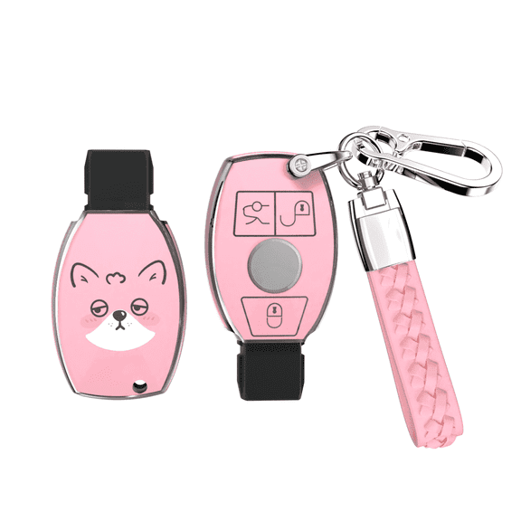 Soopcase for Mercedes Benz Keychains with Key Fob Cover,Soft TPU Key Case Cover Protector Compatible with Mercedes Benz C E S R S M GL CLS CLK CLA GLE GLA SLC SLK SL CL AMG Class(Pink,3 Buttons)
