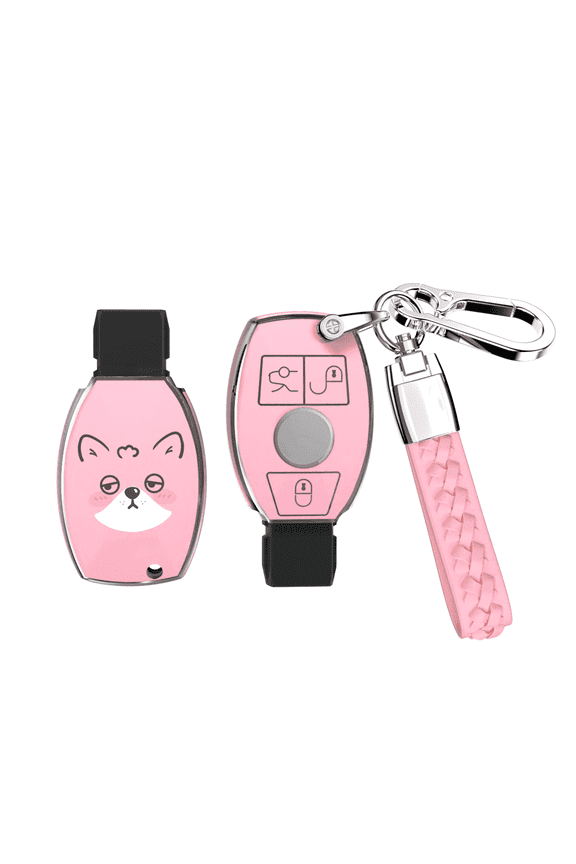 for Mercedes Benz Keychains with Key Fob Cover,Soft TPU Key Case Cover Protector Compatible with Mercedes Benz C E S R S M GL CLS CLK CLA GLE GLA SLC SLK SL CL AMG Class(Pink,3 Buttons)