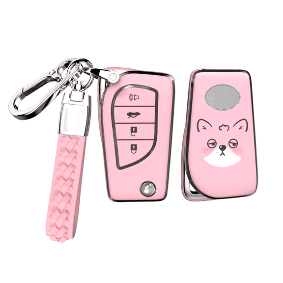 Soopcase for Toyota Car Key Cover, Soft TPU Key Fob Case Compatible with Toyota Rav4 Camry Fortuner Tundra Corolla C-HR Highlander Yaris Fortuner (Pink,4 Buttons)
