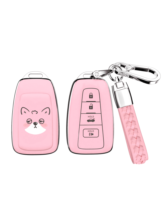 for Toyota Key Fob Cover,Soft TPU Case with Keychain Compatible with 2016-2024 RAV4 Camry Avalon Corolla Highlander C-HR Prius Corolla GT86 (Pink,4 Buttons)