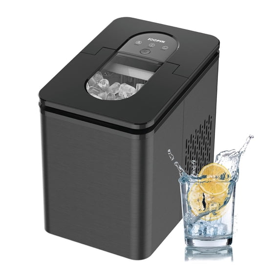 Soopyk Portable Countertop Ice Maker with Ice Scoop and Basket Two Ice Cube Size 26 lb. Daily Capacity Black