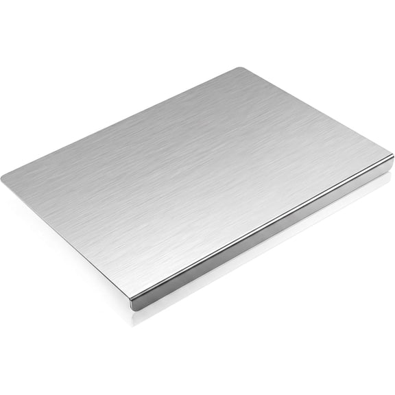 Sooshoom Stainless Steel Cutting Board for Kitchen with 90° Bent Edge, Large Board for Meat Fruits Vegetables Bread Baking, Non-Slip Counter Hook Design, Dishwasher Safe (15.7in x 11.8in)
