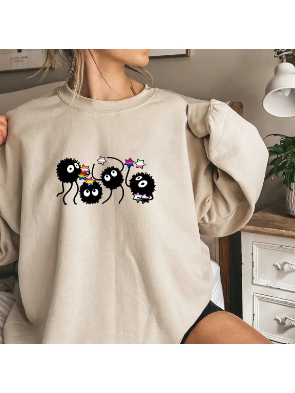 Soot Sprite Pride Star Sweatshirt, Spirited Away Studio Ghi.bli, Ghi.bli No Face, Hayao Miyazaki, Howl's Moving Castle, Calcifer, Ghi.bli Anime, Xmas Gift