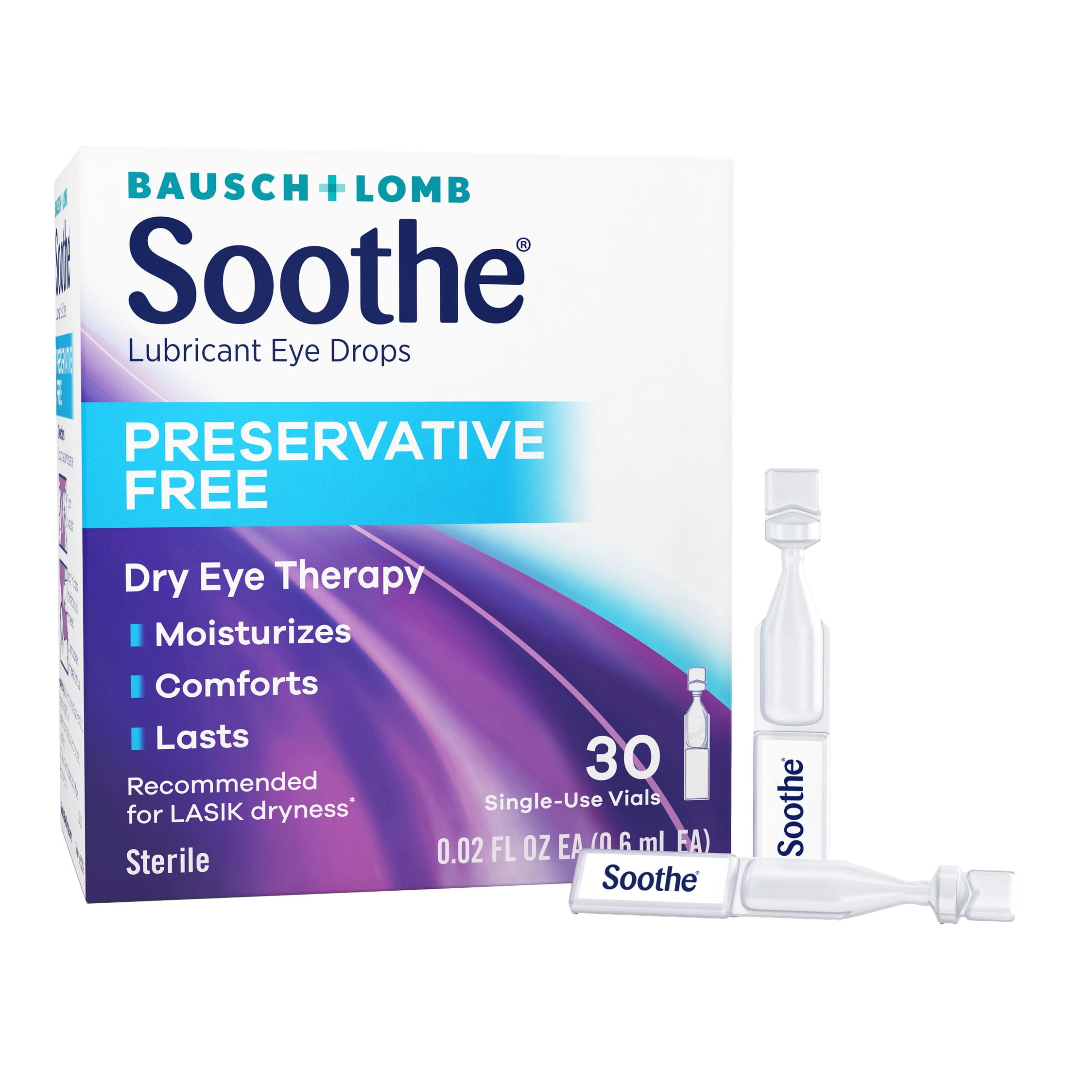 Soothe Lubricant Preservative Free Drops for Dry Eye Irritation Relief, 0.02 fl oz, 30Pack