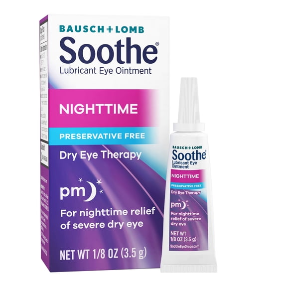 Soothe Nighttime Severe Dry Eye Ointment Preservative Free Lubricant for Dry Eyes,0.125 oz