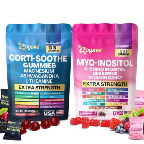 Soothe & Smooth Bundle Gummies - Cortisol & Myo-Inositol Supplement with D-Chiro Inositol, Berberine, Magenesium, Ashwagandha, L-Theanine, Vitamins D3+K2 & B12, Folate, Zinc Lion's Mane (150 Gummies)