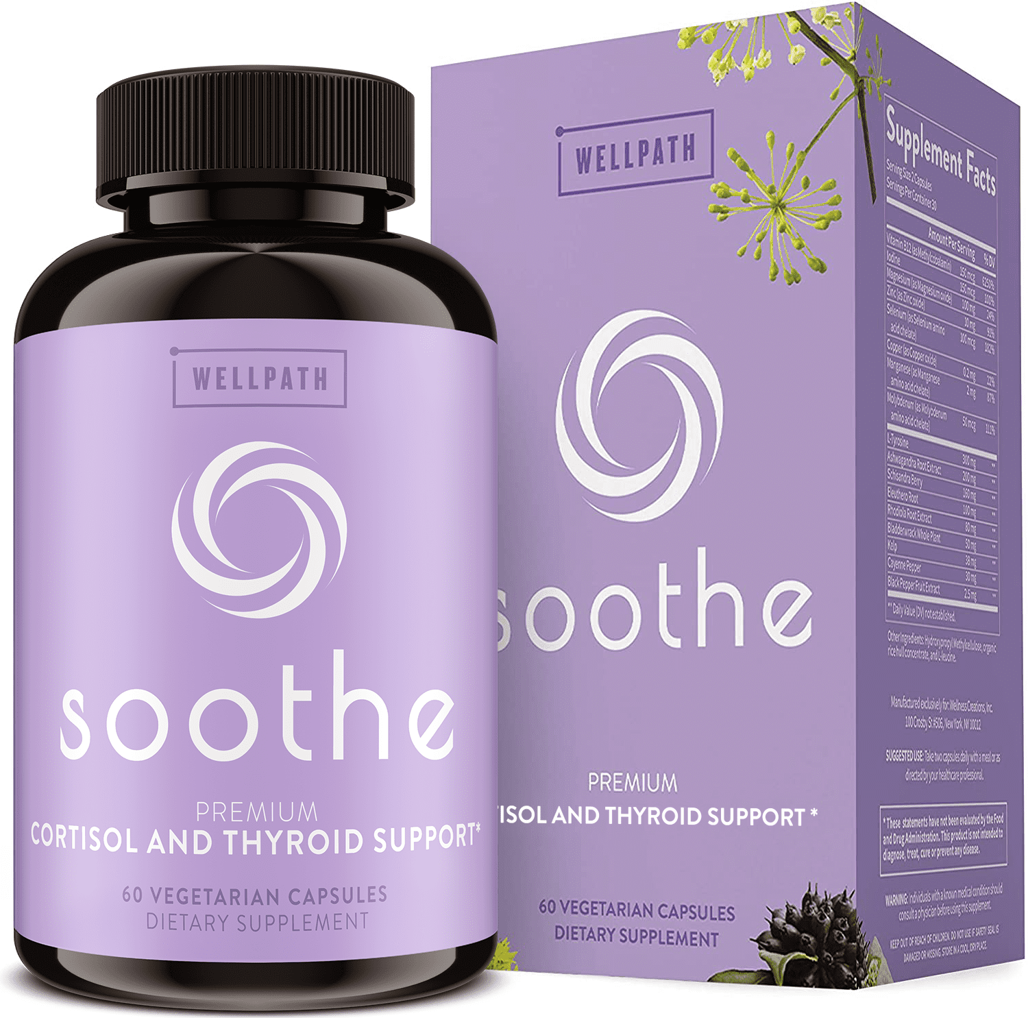Soothe Thyroid Support and Adrenal Support Supplement - 2 in 1 Natural Formula to Support Energy, Metabolism, Adrenal Fatigue Response, Stress Response, and Cortisol Balance