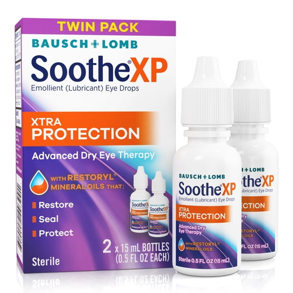 Soothe XP Eye Drops for Dry Eye Symptoms, Xtra Protection Lubricating Eye Drops from Bausch + Lomb, 0.5 FL OZ (15 mL) Twin Pack (Pack of 2)