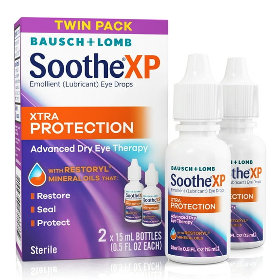 Soothe XP Eye Drops for Dry Eye Symptoms, Xtra Protection Lubricating Eye Drops  from Bausch + Lomb, 0.5 FL OZ (15 mL) Twin Pack (Pack of 2)