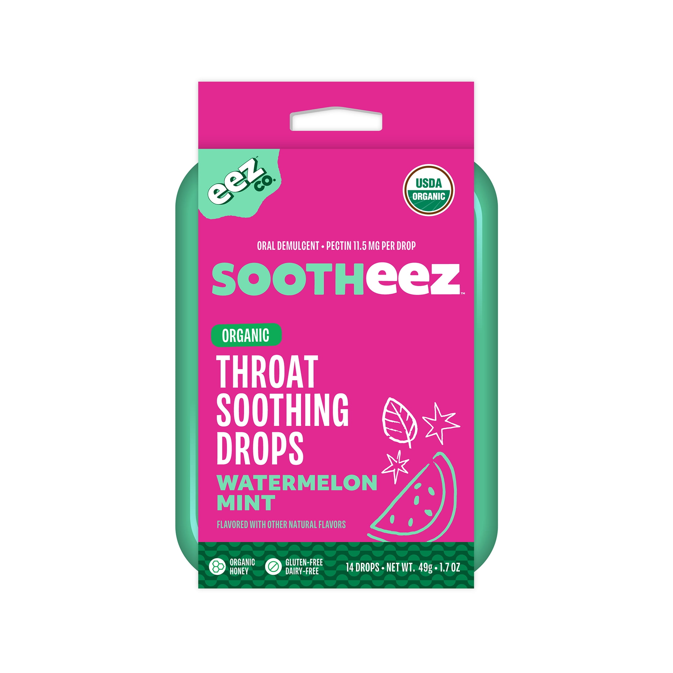 Sootheez Organic Throat Soothing Drops for Sore Throat Relief, Watermelon Mint Flavor, 14 Count