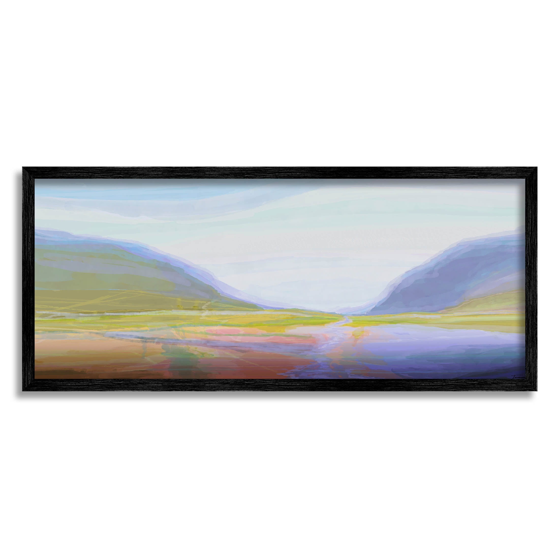 Soothing Abstract Nature Hills Landscape Abstract Graphic Art Black Framed Art Print Wall Art