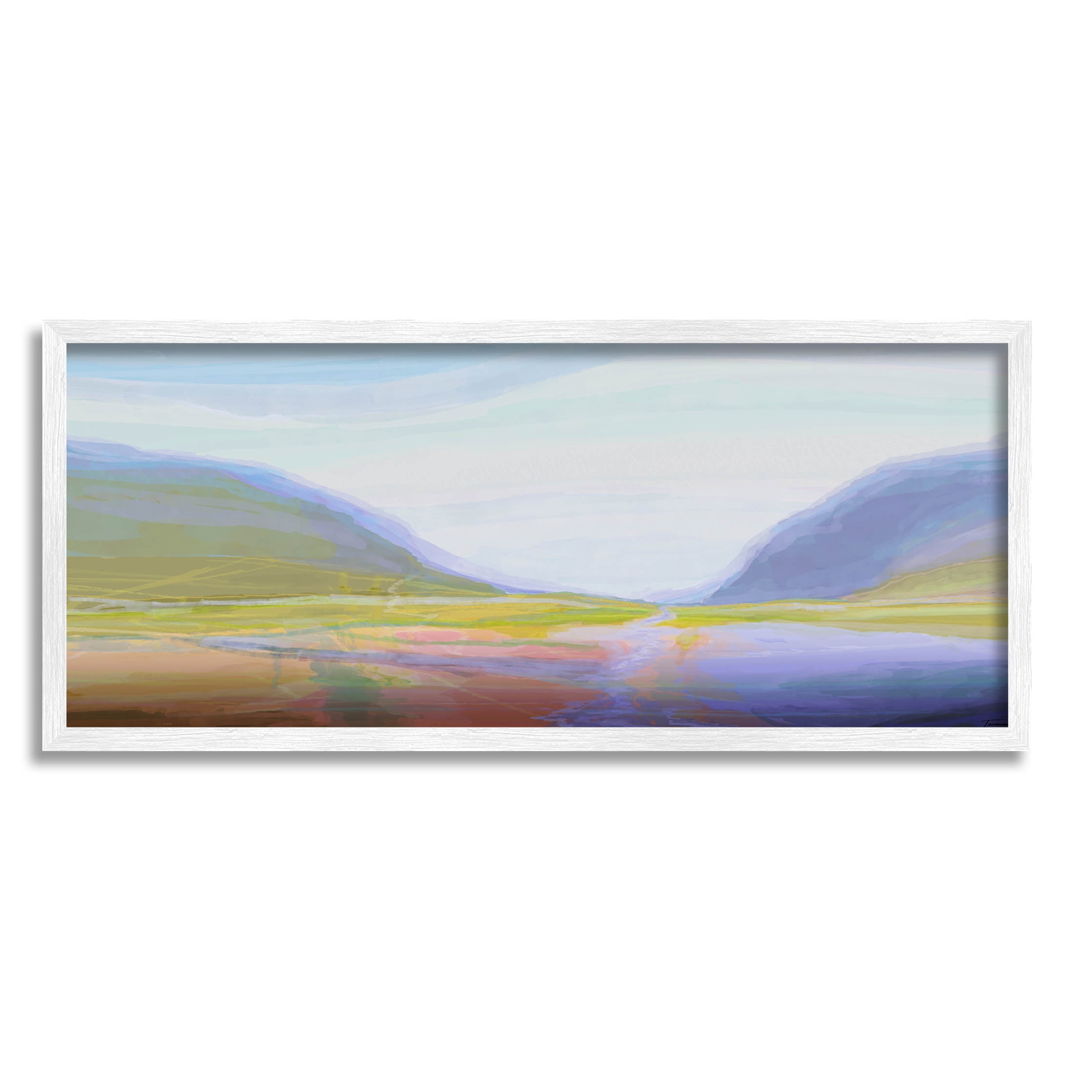 Soothing Abstract Nature Hills Landscape Abstract Graphic Art White Framed Art Print Wall Art