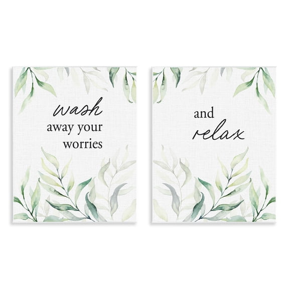 Soothing Bathroom Greenery Words 2 Piece Wall Plaque Art Set, design by Lettered and Lined