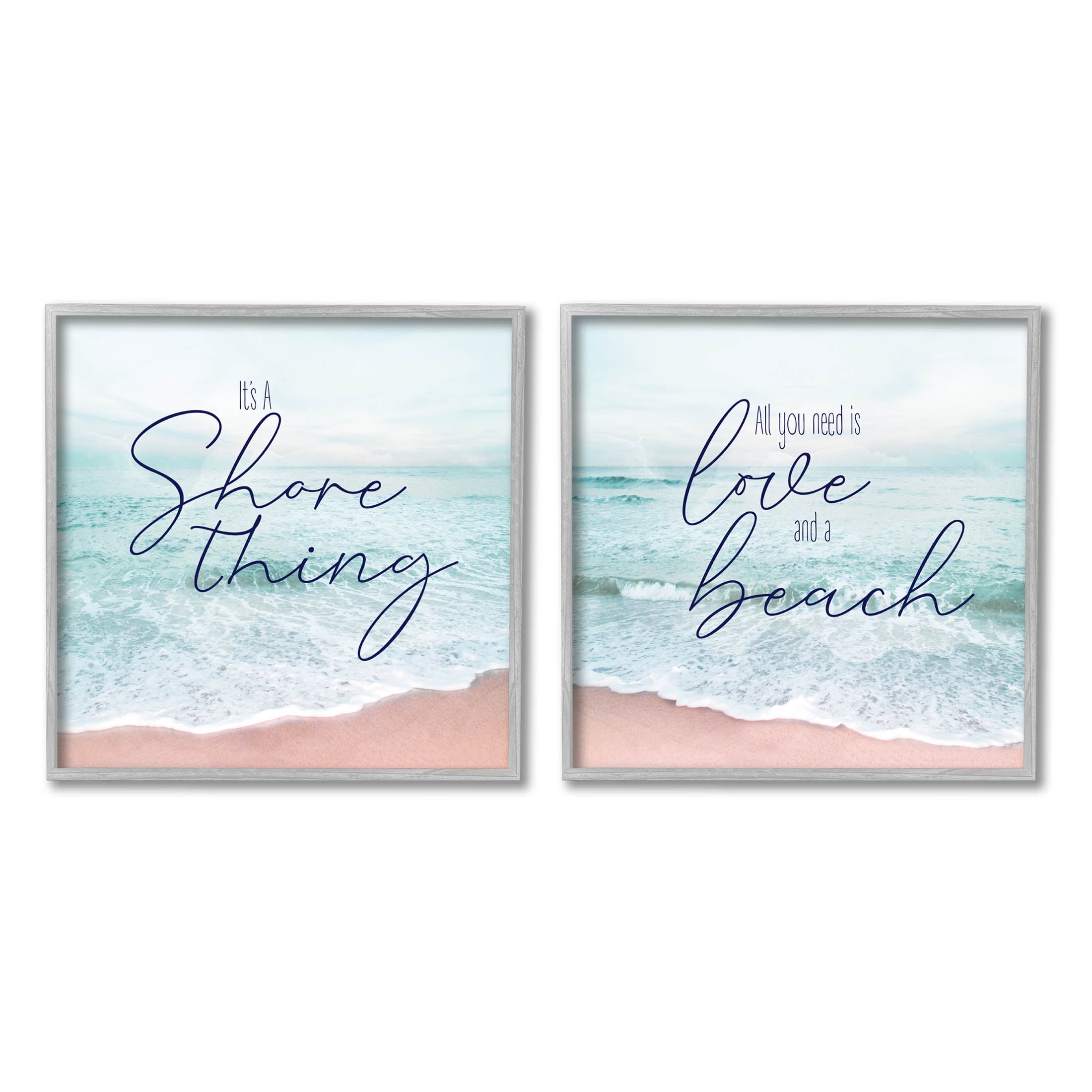 Soothing Beach Lover Phrases Coastal Graphic Art Gray Framed Art Print Wall Art, Set of 2