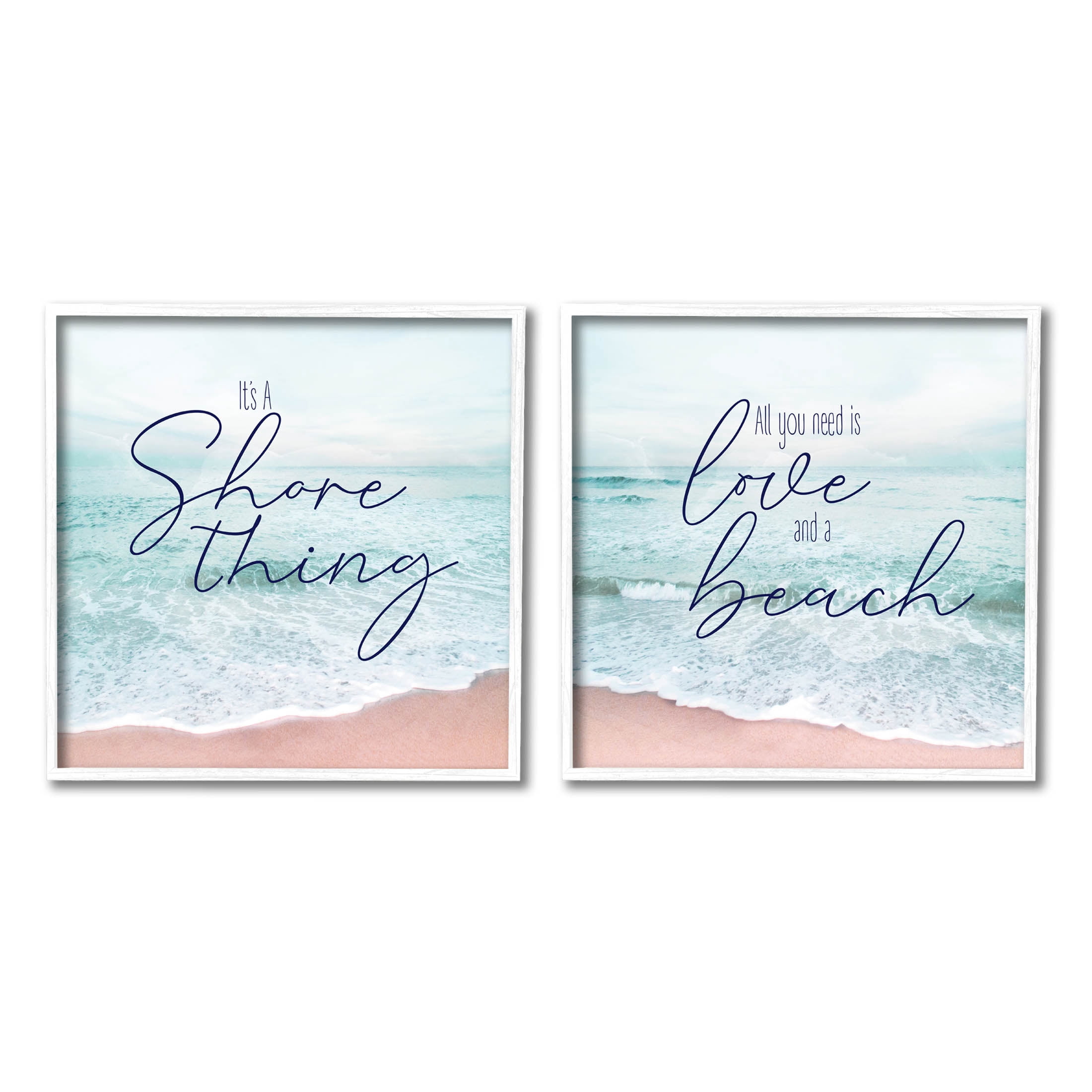 Soothing Beach Lover Phrases Coastal Graphic Art White Framed Art Print Wall Art, Set of 2