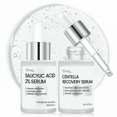 Clarifying & Soothing Balance Serum Set Includes Salicylic Acid Serum & Centella Asiatica Serum Soothing, Oil-Control, Anti-Acne for All Skin Type 2PC
