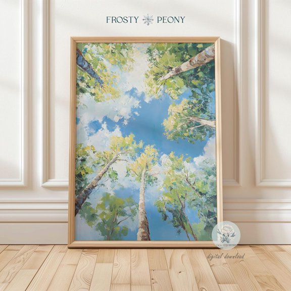 Soothing Forest Canopy Art Print, Tranquil Woodland Wall Art, Lush Tree Tops & Cloudy Sky Art, Wall Art, Modern Wall Decor, 8x12 UNFRAMED