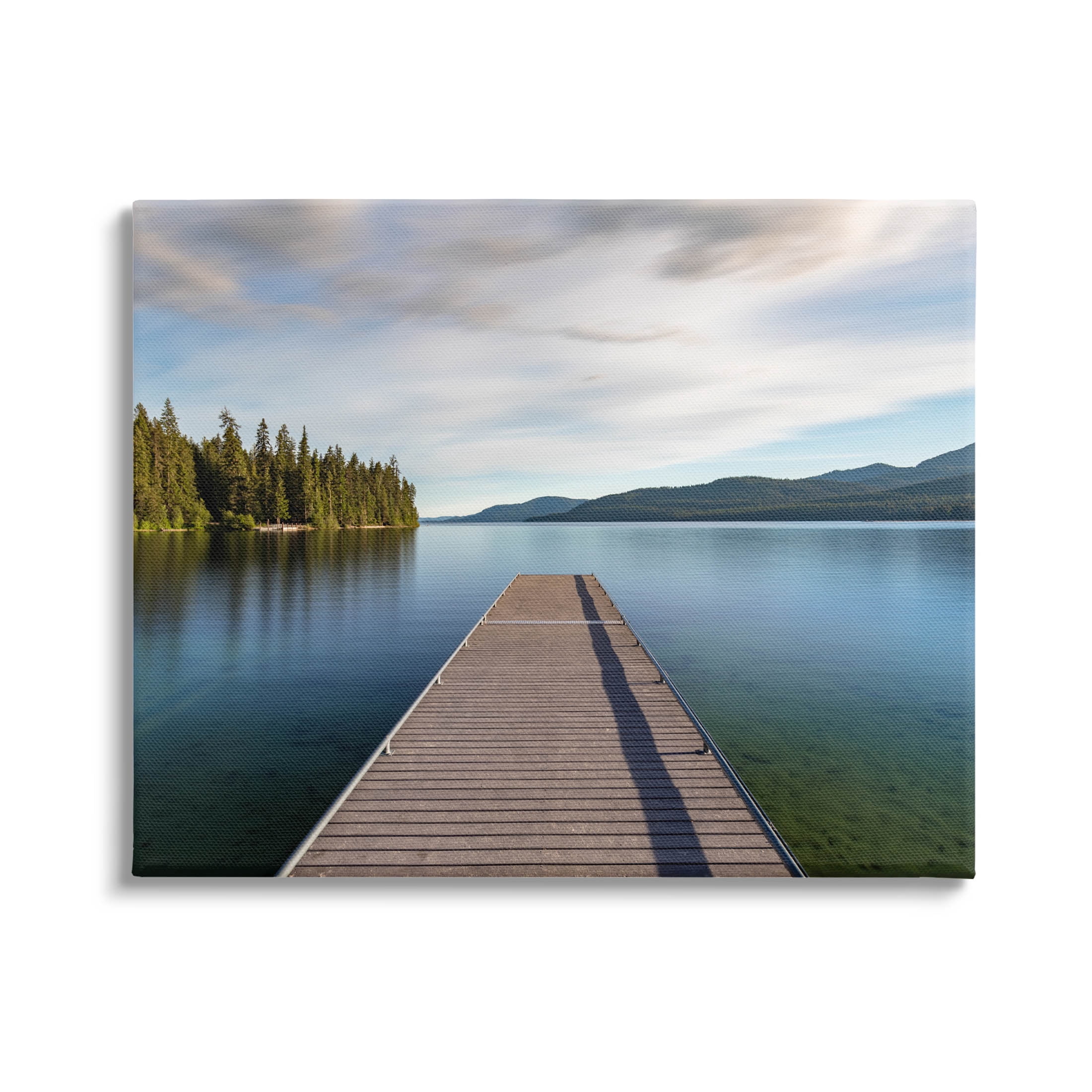 Soothing Lake Dock Mountains Landscape Photograph Gallery Wrapped Canvas Print Wall Art