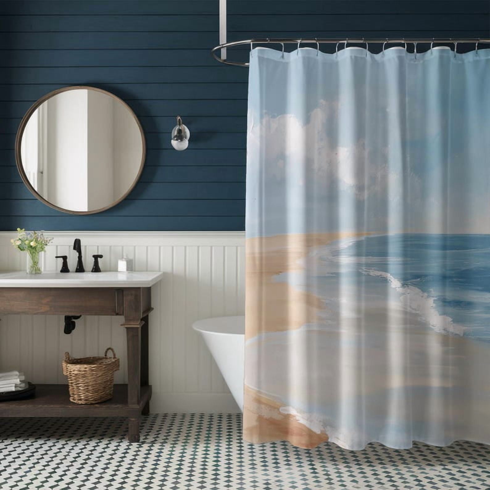 Soothing Ocean Beach Shower Curtain, Tranquil Coastal Art Relaxing Bathroom  Decor Serene Sea View Cottagecore Beach House Aesthetic 60x72in, image size:1588x1588