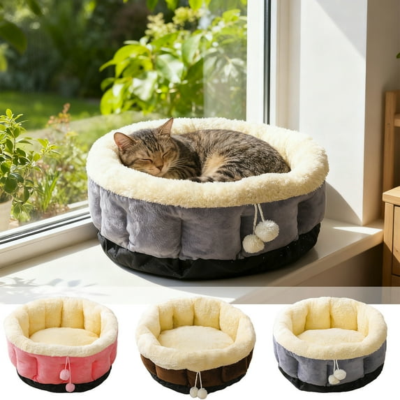 Soothing Round Pet Bed for Dogs & Cats - 15.75in(40cm) oft Fluffy Faux Fur Mattress, Warm Comfortable Cushion uitable for mall, Medium & Large Pets, Indoor Outdoor Pet Rest Bed, Pink