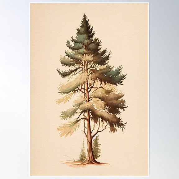 Soothing Watercolour Cedar Tree Art Poster Wall Art, Modern Wall Decor For Living Room Bedroom, 16x24 UNFRAMED