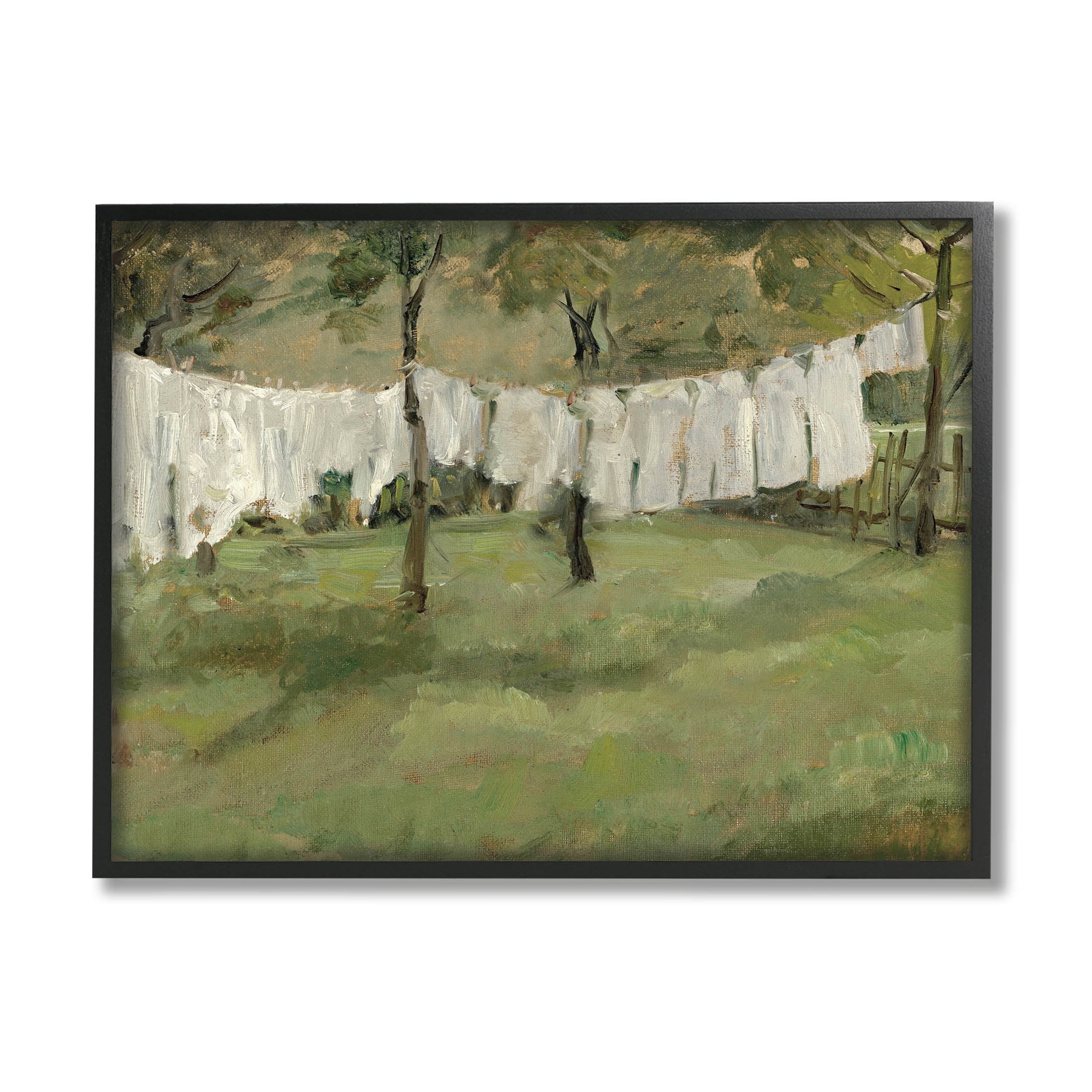 Soothing Yard Clothesline Scene Landscape Painting Black Framed Art Print Wall Art