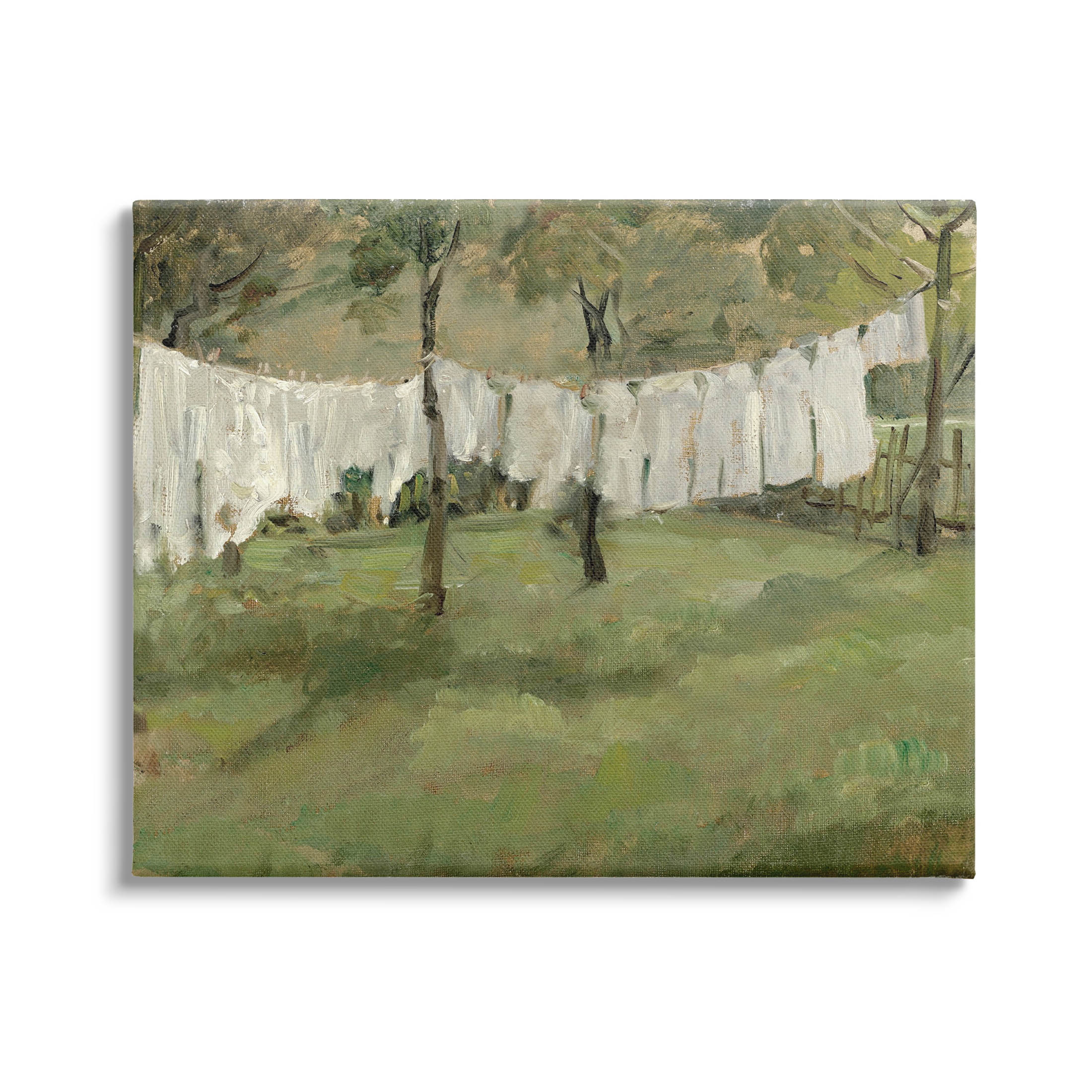 Soothing Yard Clothesline Scene Landscape Painting Gallery Wrapped Canvas Print Wall Art