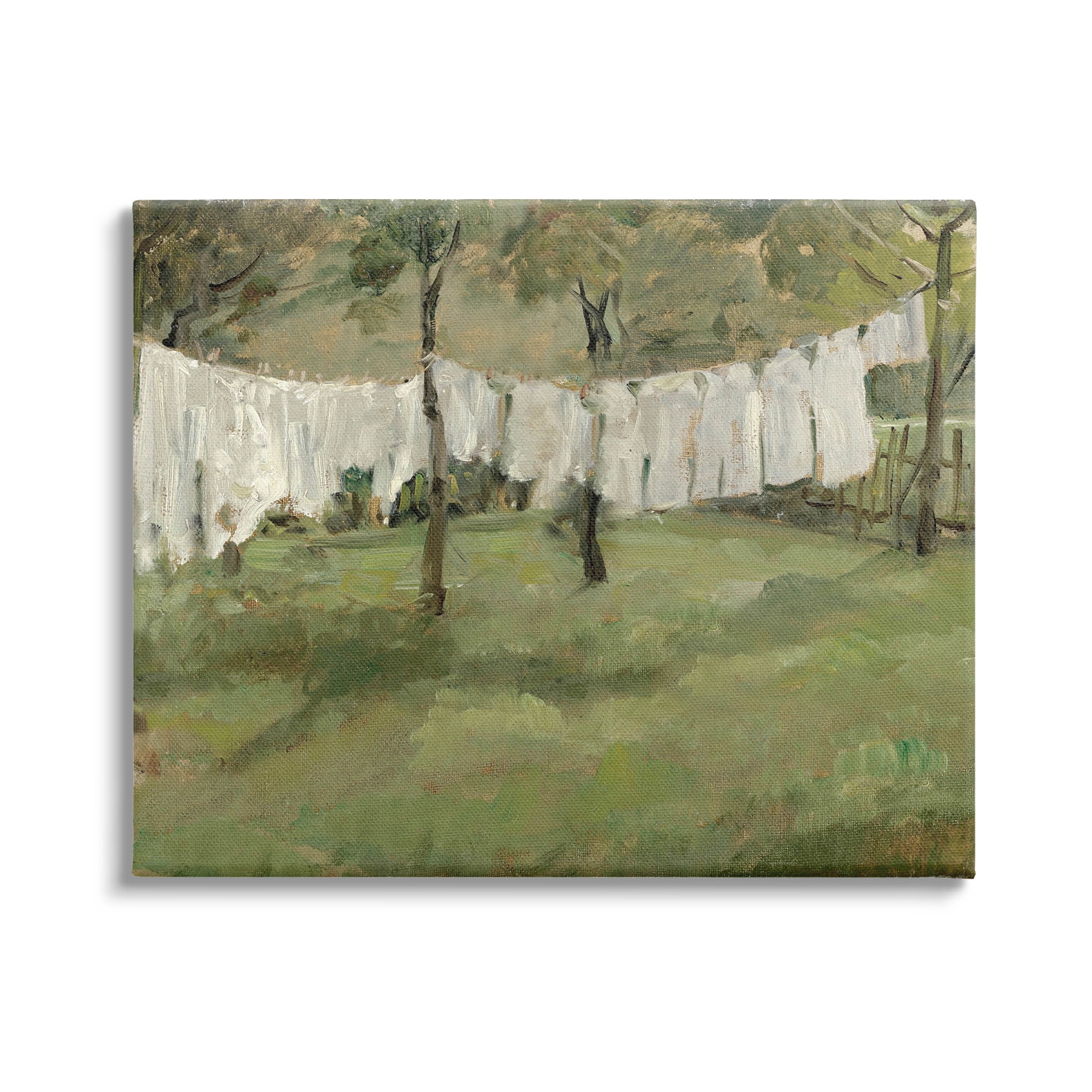 Soothing Yard Clothesline Scene Landscape Painting Gallery Wrapped Canvas Print Wall Art