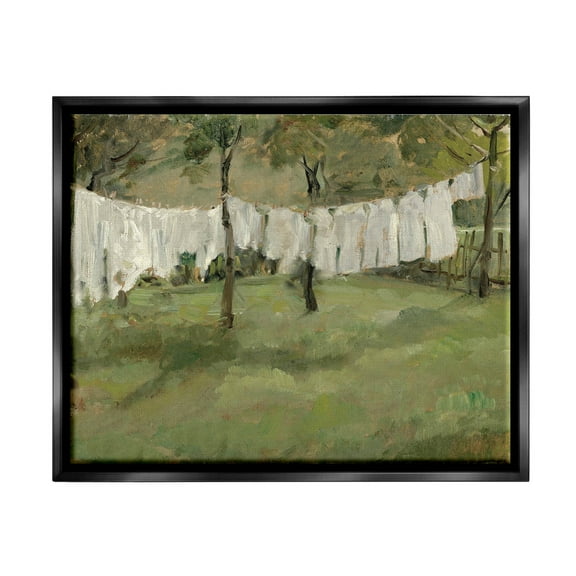 Soothing Yard Clothesline Scene Landscape Painting Jet Black Framed Art Print Wall Art