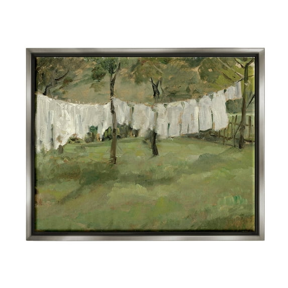 Soothing Yard Clothesline Scene Landscape Painting Luster Gray Framed Art Print Wall Art