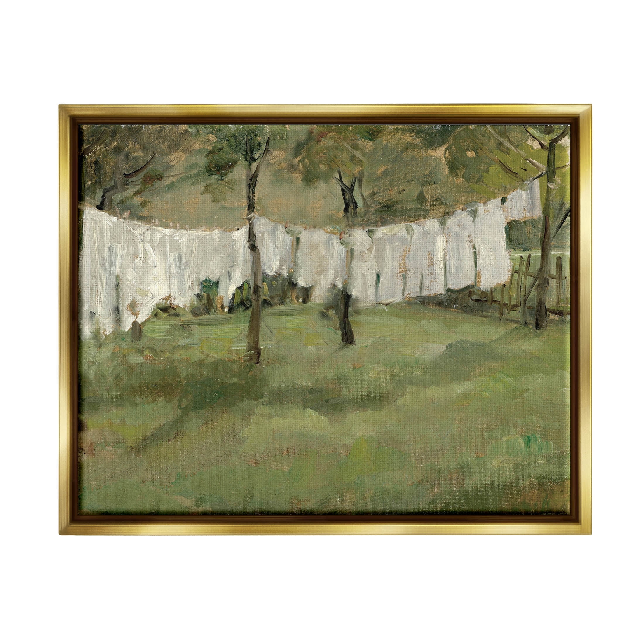 Soothing Yard Clothesline Scene Landscape Painting Metallic Gold Framed Art Print Wall Art