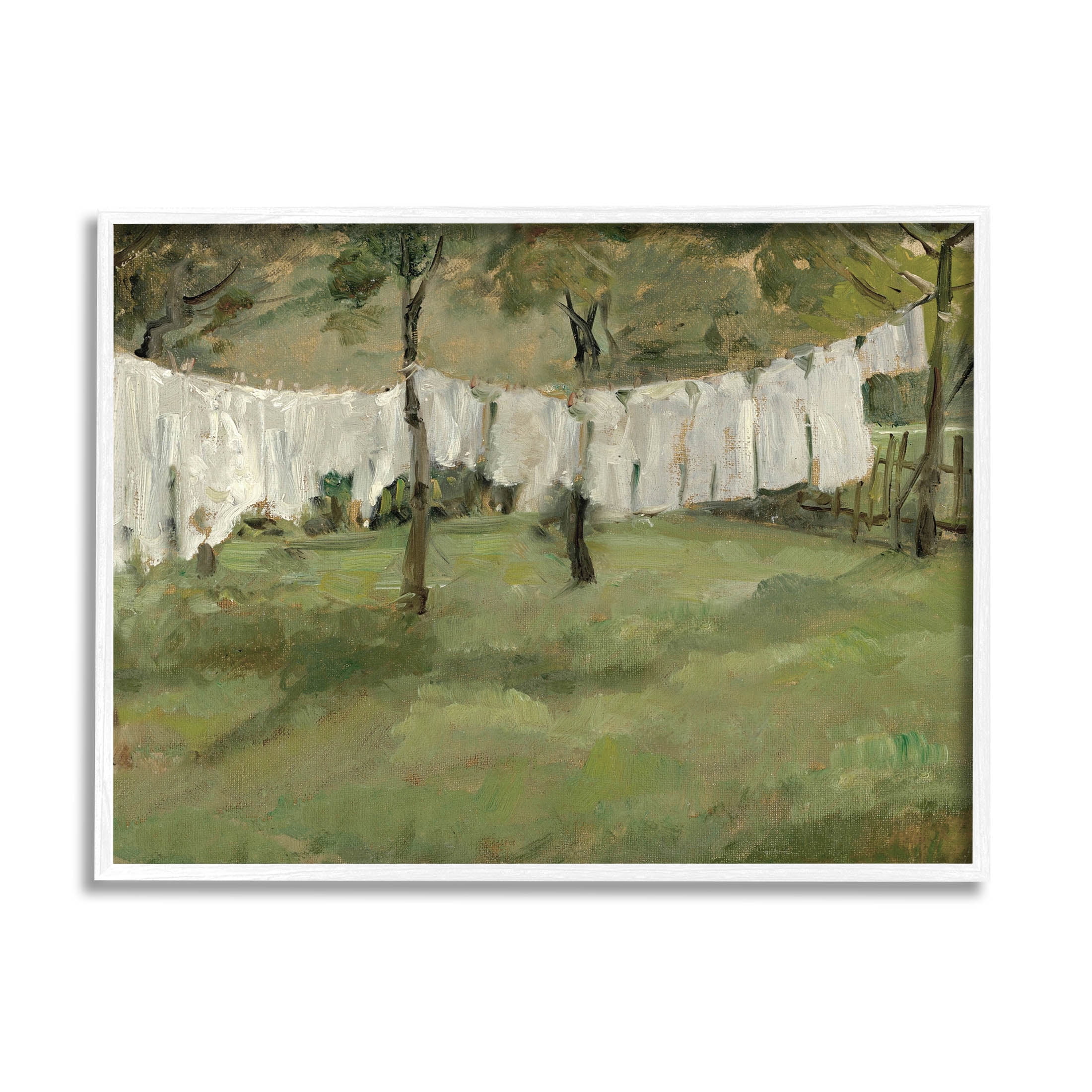 Soothing Yard Clothesline Scene Landscape Painting White Framed Art Print Wall Art