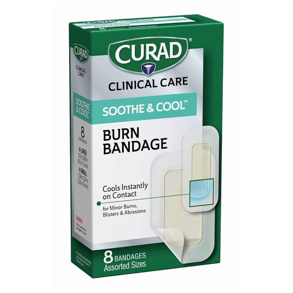 Soothing and cooling burn bandages, instant cooling, various sizes, 8 pack