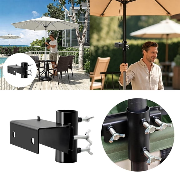 Soovim Adjustable Patio Umbrella Holder Clamp Heavy Duty Balcony Umbrella Stand for Deck Railing Fence Tables Max 2 Inch Pole