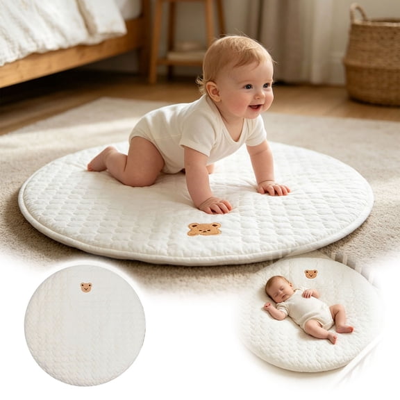 Soovim Baby Crawling Mat Round, Soft Non- Floor Mat for Tummy Time, Round Baby Activity Rug for Nursery Bedroom, Portable Soft Play Pad for Toddlers