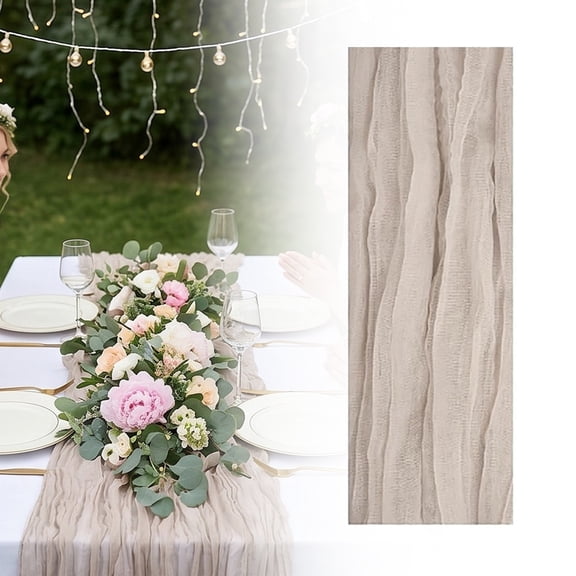 Soovim Bohemian Voile Table Runner, Boho Gauze Tablecloth with Sheer Fabric, Rustic Wedding Party Table Decor, Flowing Table Cover for Reception