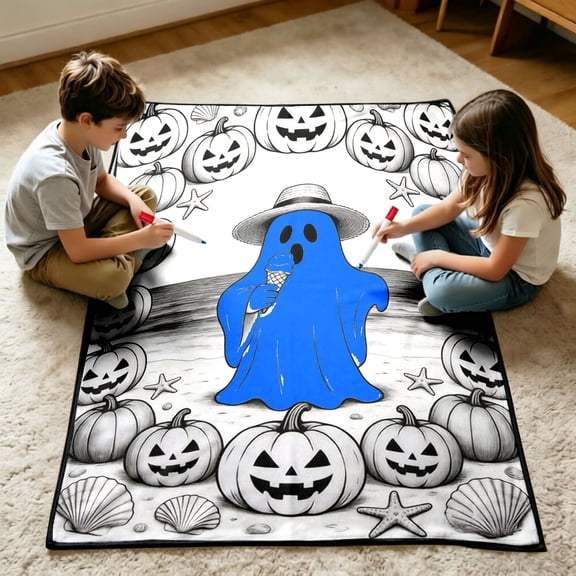 Soovim DIY Coloring Blanket Washable Color Your Own Throw Blanket with Markers Art Craft Activity for Kids Adults Creative Gift Pumpkin Ghost