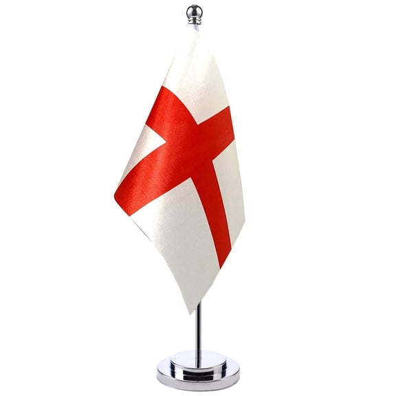 Soovim England Desk Flag with Stand Base, St George English Tabletop Flag, Mini Office Desktop Flag for Meeting Room Home Study