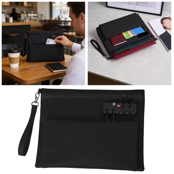 Soovim Fireproof Document Bag with Lock, Waterproof File Safe Pouch for A4 Documents, Combination Lock Security Folder for Passports Cash and Valuables