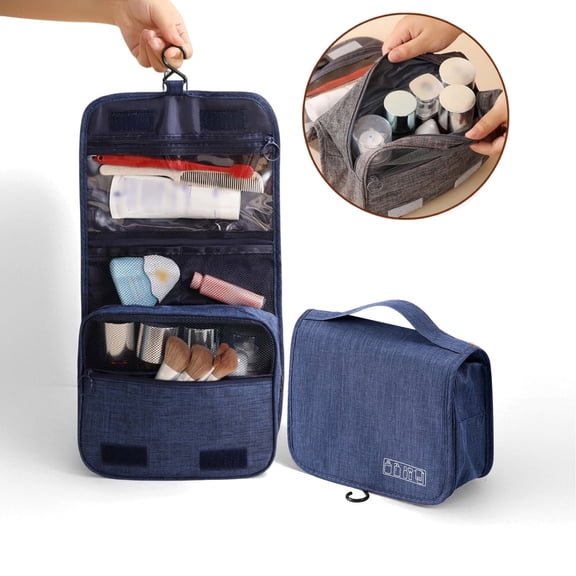 Soovim Toiletry Bag Travel Bag with Hanging Hook, Large Capacity Makeup Cosmetic Bag Travel Organizer for Accessories, Bathroom Shower Bag, Navy