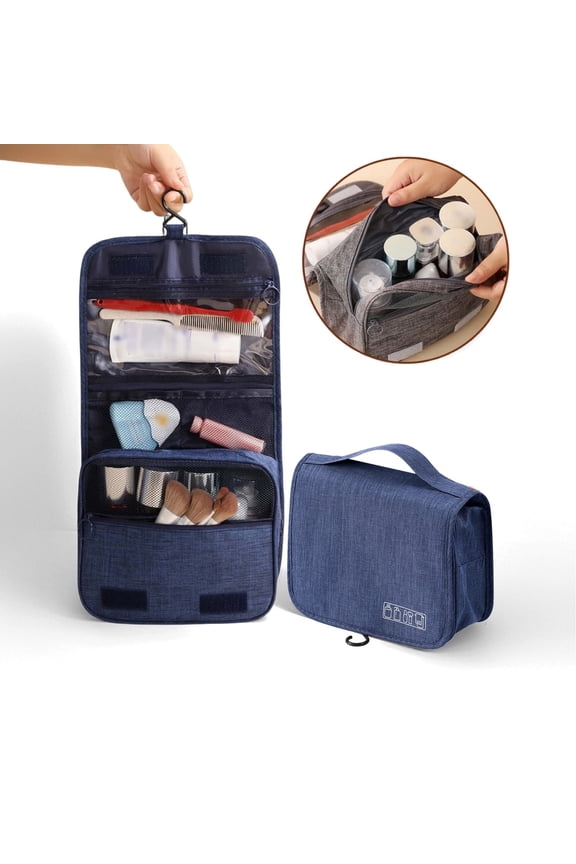 Toiletry Bag Travel Bag with Hanging Hook, Large Capacity Makeup Cosmetic Bag Travel Organizer for Accessories, Bathroom Shower Bag, Navy