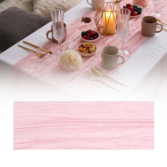 Soovim Voile Ruffled Table Runner, Sheer Gauze Tablecloth with Ruffle Edge, Bohemian Wedding Party Table Decor, Rustic Boho Table Cover