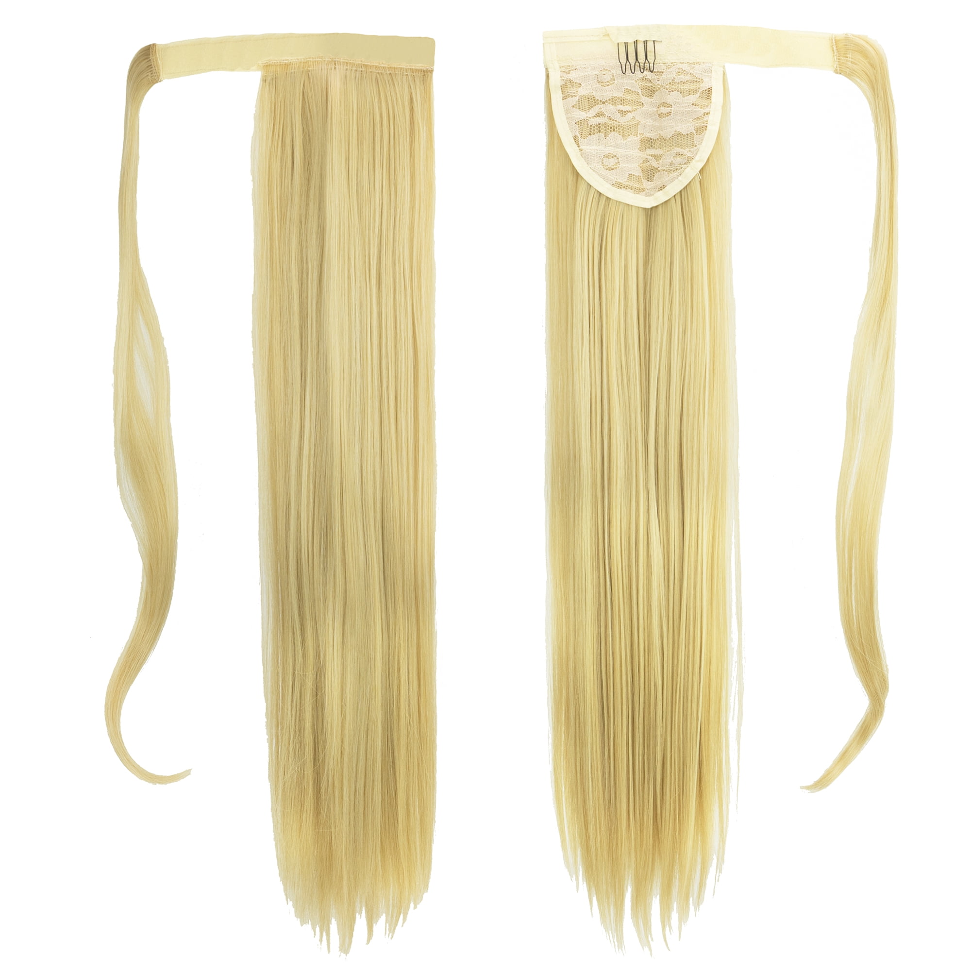 Soowee Straight Black Blonde Wrap Around Ponytail Extension Little Pony Tail Synthetic Hair Extensions Hairpiece