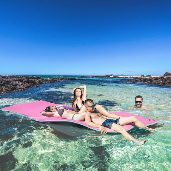Soozier 12.5' x 5' Floating Mat with Drink Holders 3-Layer Lily Pad, Pink